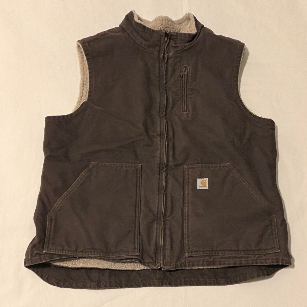 Carhartt Mens Sandstone Mock Neck Sherpa Lined Vest Dark Brown XL WV001-DKB